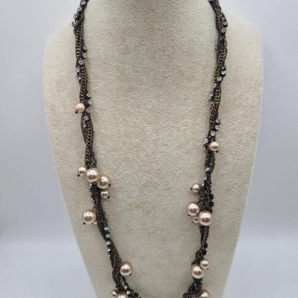 J Crew Copperish Necklace with Faux Pearls and Clear Crystals - Picture 12 of 13